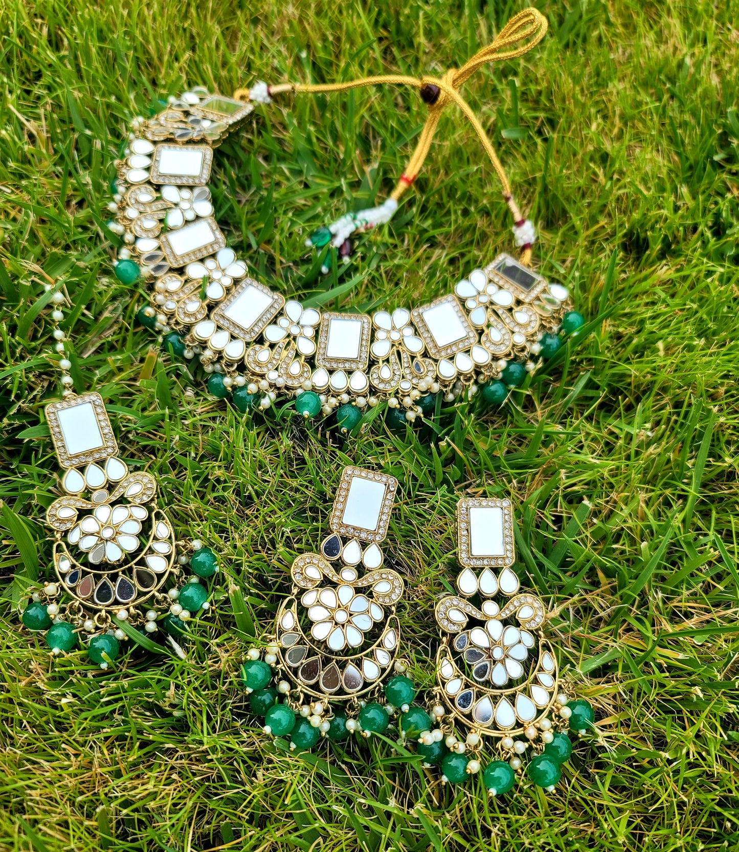 Mirror Necklace Set With American Diamond