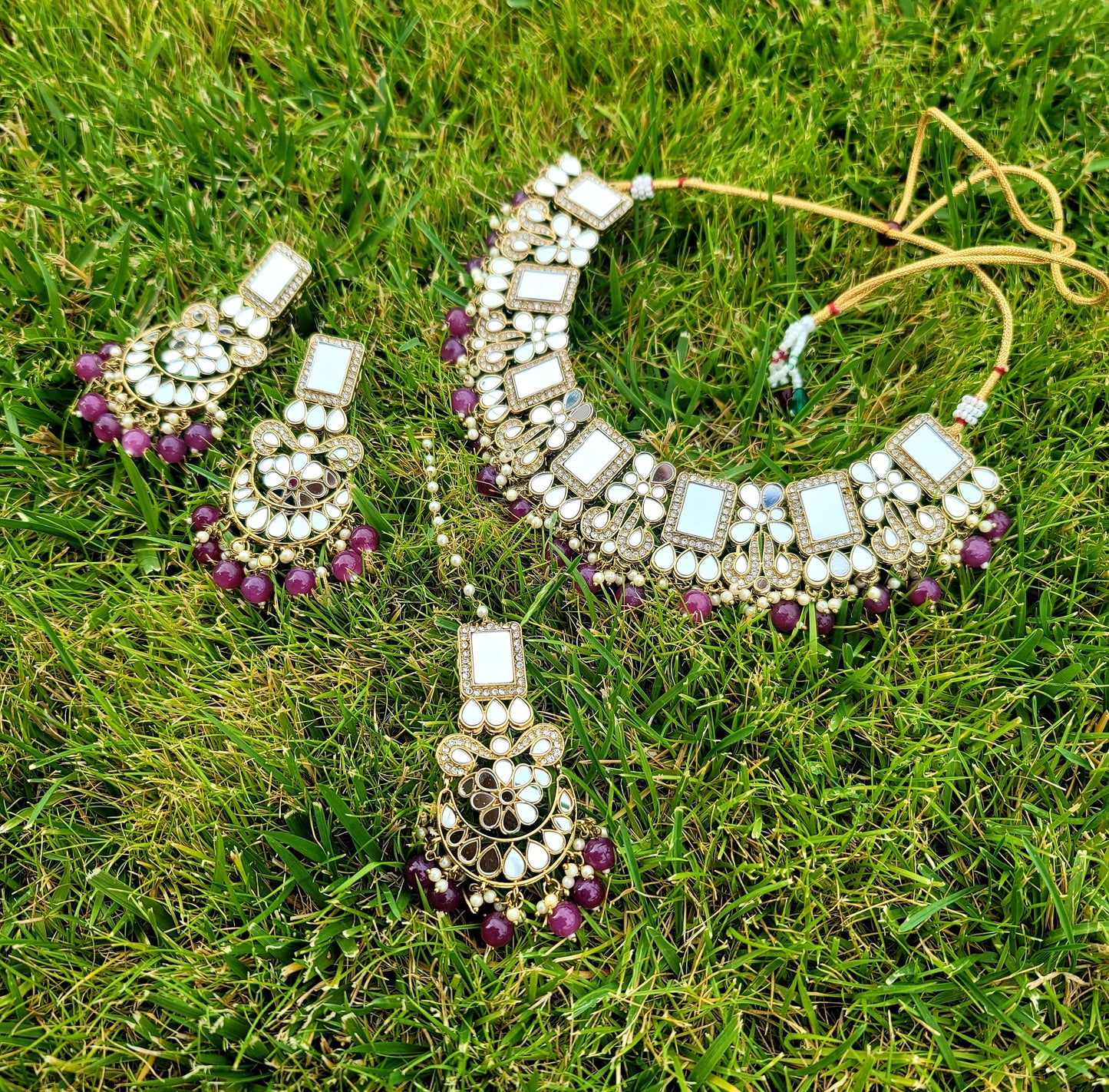 Mirror Necklace Set With American Diamond