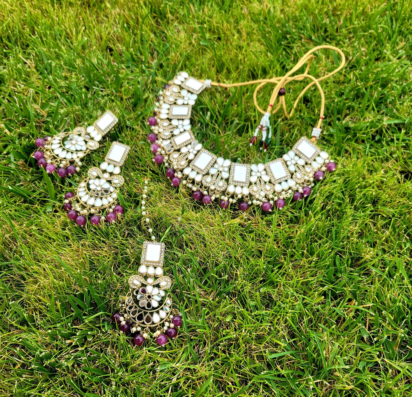 Mirror Necklace Set With American Diamond