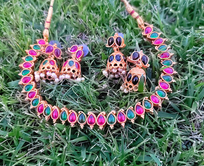 2 in 1 Choker Set With 2 Pairs of Jhumki