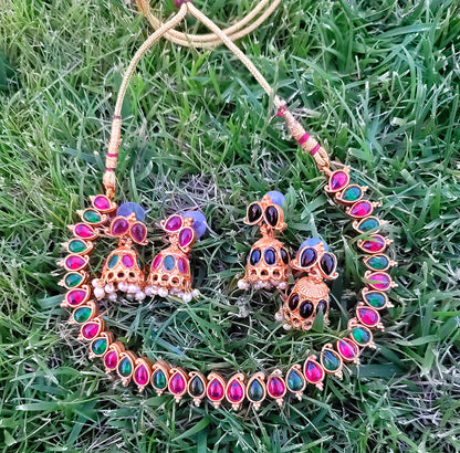 2 in 1 Choker Set With 2 Pairs of Jhumki