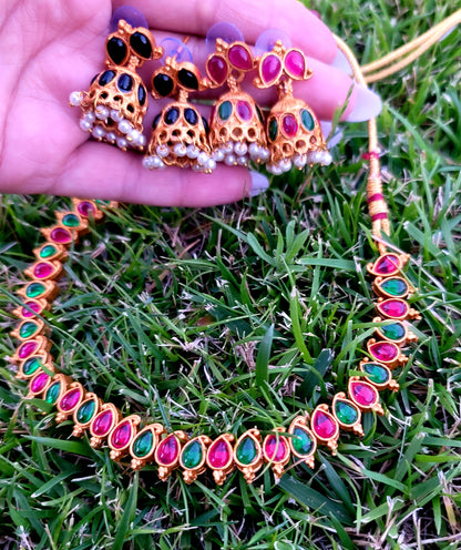 2 in 1 Choker Set With 2 Pairs of Jhumki