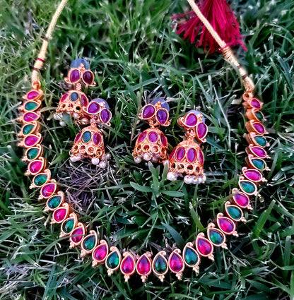 2 in 1 Choker Set With 2 Pairs of Jhumki