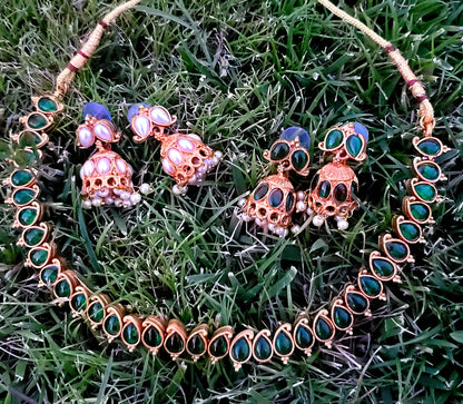 2 in 1 Choker Set With 2 Pairs of Jhumki