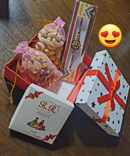 Rakhi Hamper With Rakhi & Dry Fruit (3×4 Inches Pouch)