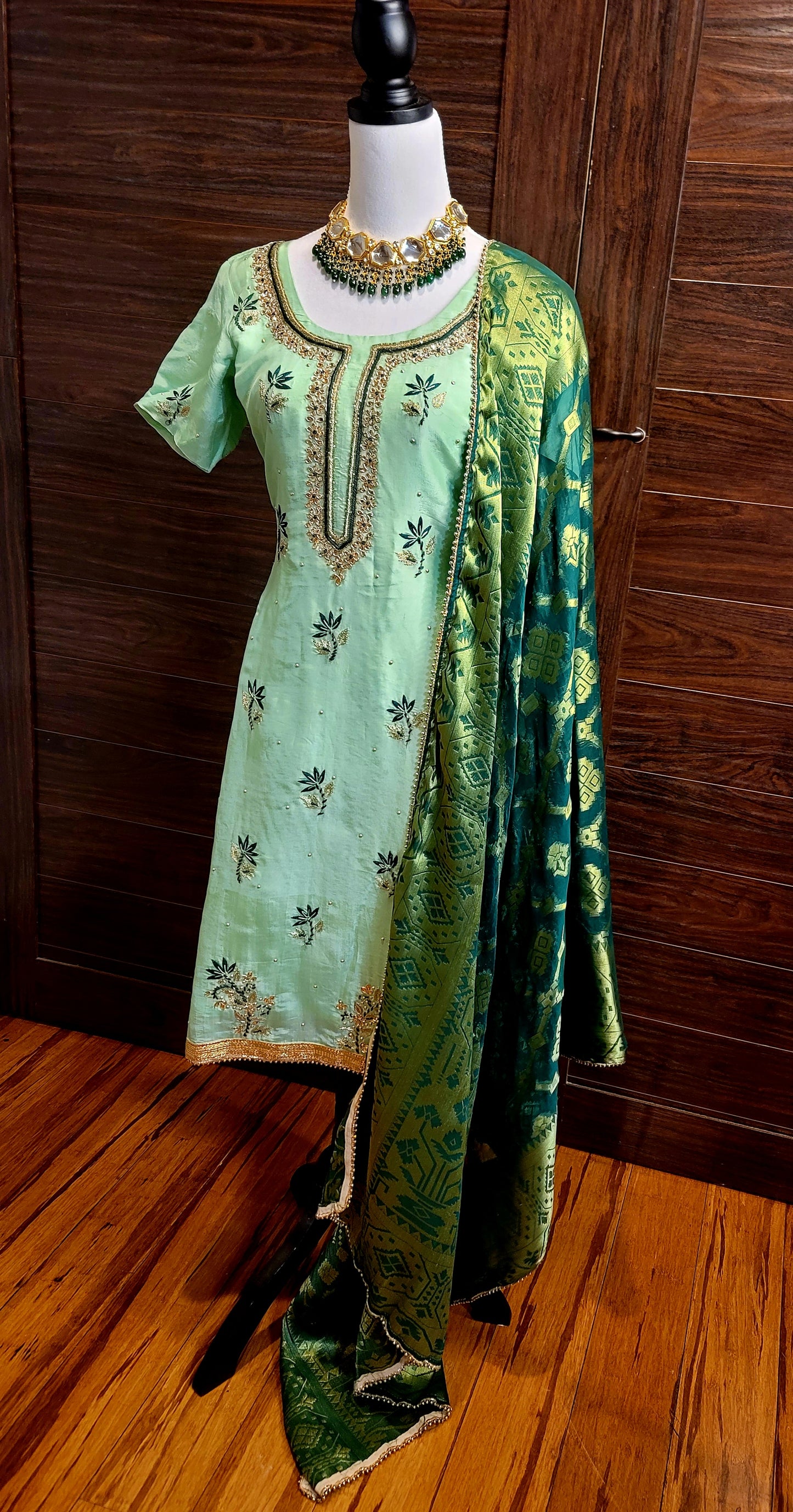 Stylish Punjabi Suit With Banarasi Silk Dupatta