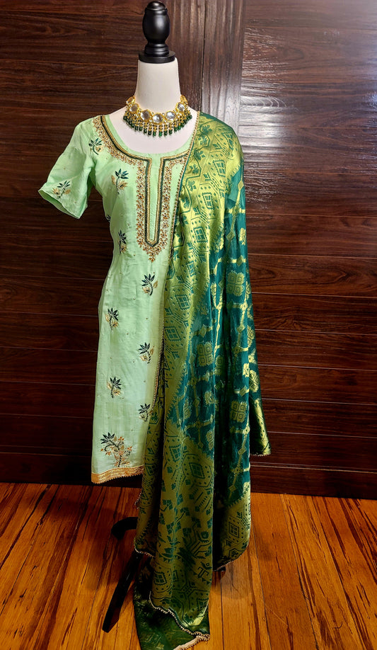 Stylish Punjabi Suit With Banarasi Silk Dupatta