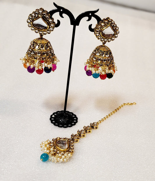 Royal Kundan Jhunki Set With Tikka image 3