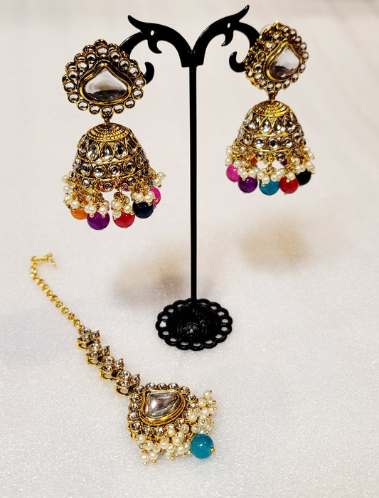 Royal Kundan Jhunki Set With Tikka