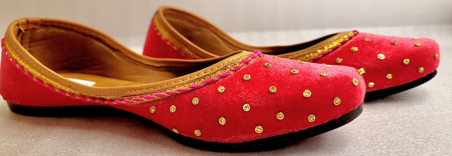 Punjabi Velvet Jutti Simple Look (Hot Pink)