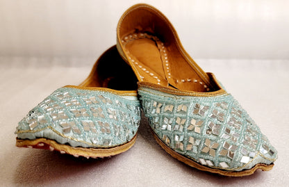 Sky Blue Punjabi Jutti With Mirror