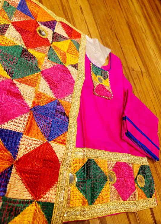 Kids Fulkari Suit (Hot Pink) image 3