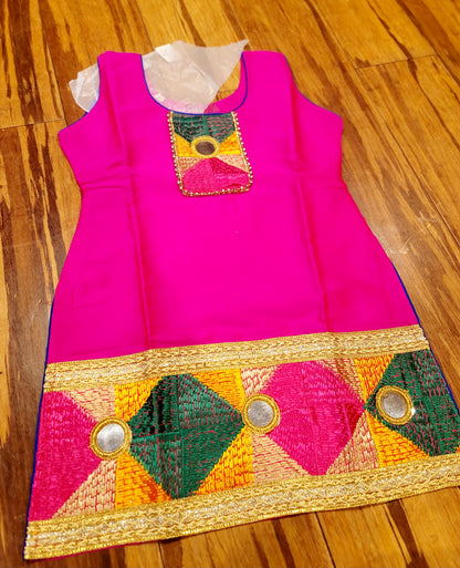 Kids Fulkari Suit (Hot Pink)