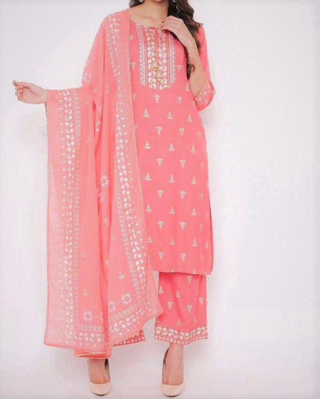 Women Printed Kurta, Palazzo, and Dupatta Set