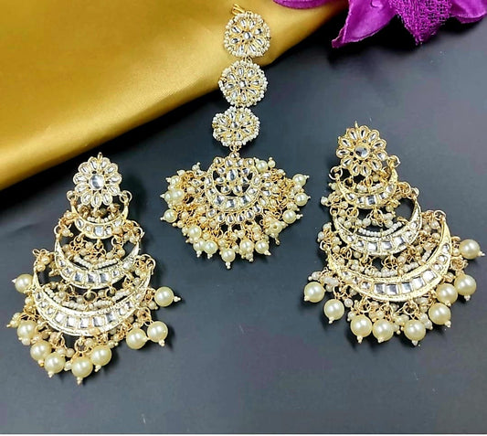 Bollywood Chandbali Earrings Mang Tikka Set