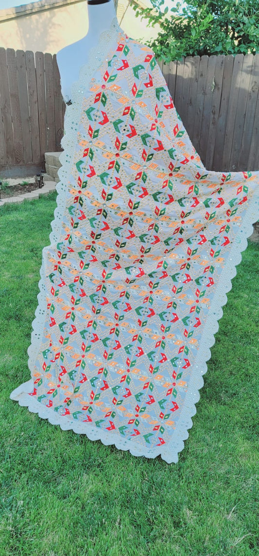 Bridal Fulkari Dupatta With heavy mirror work. image 3