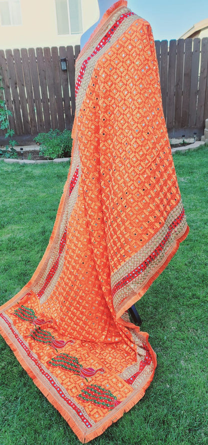 Peacock Embroidered Fulkari Dupatta