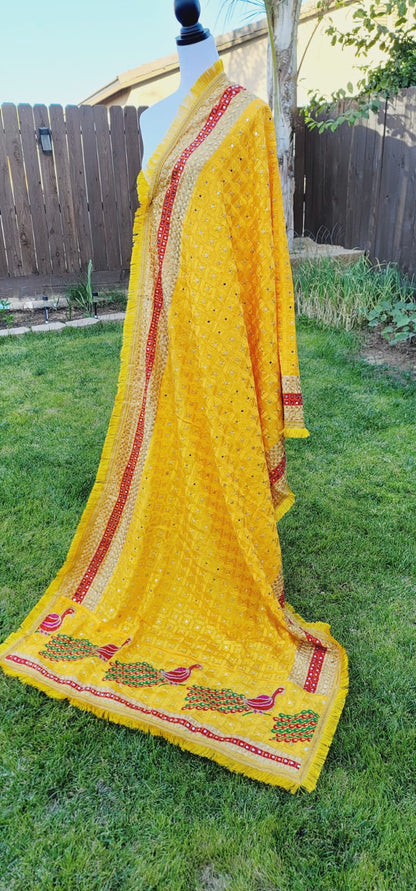 Peacock Embroidered Fulkari Dupatta