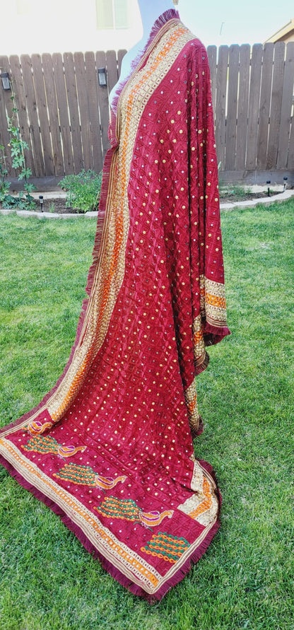 Peacock Embroidered Fulkari Dupatta