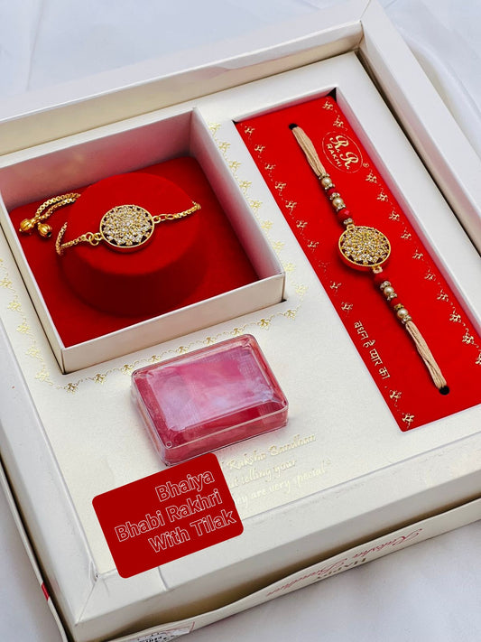 Designer AD Rakhi/Bracelet Set For Bhaiya Bhabhi