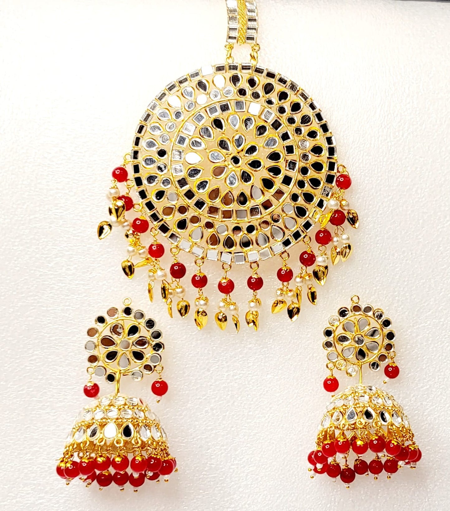 Mirror Jhumki & Oversized Tikka Set