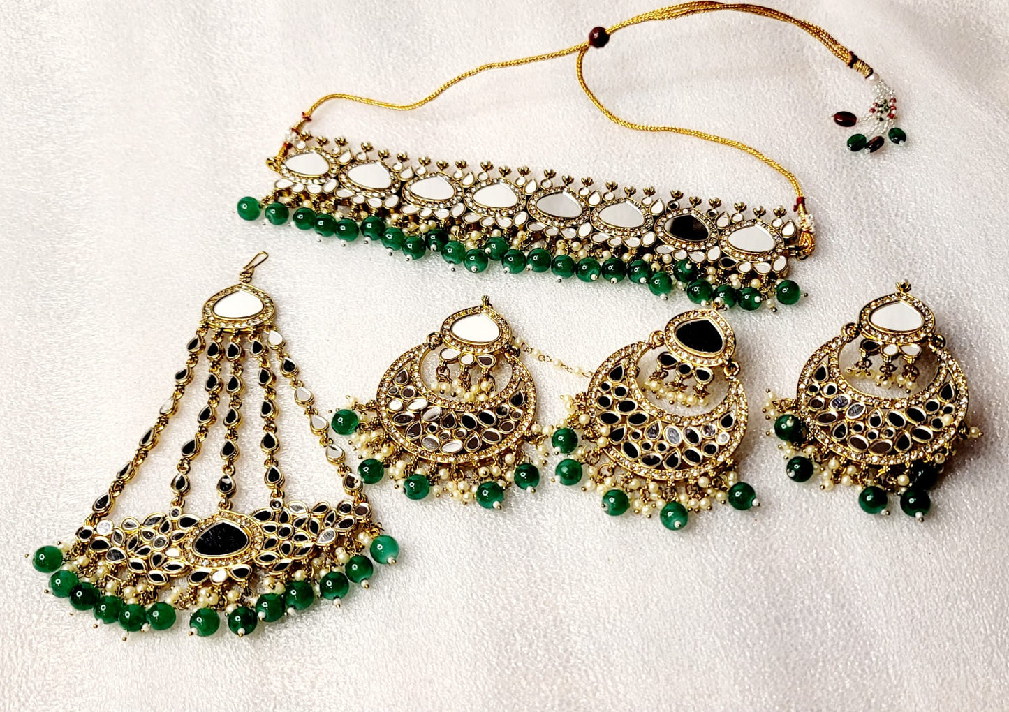 Royal Bridal AD Stones & Real Miror Choker Set With Bonus Side Tikka.