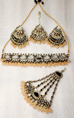Royal Bridal AD Stones & Real Miror Choker Set With Bonus Side Tikka.