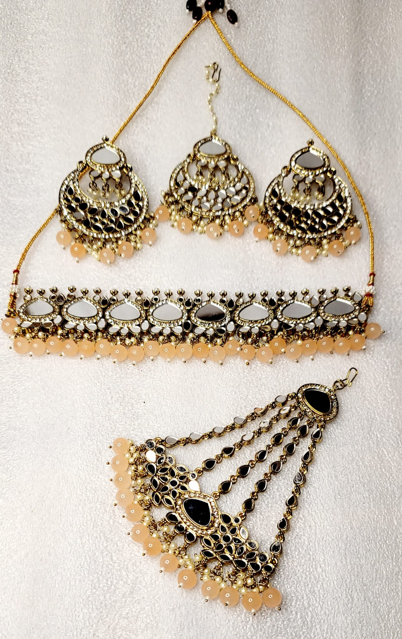 Royal Bridal AD Stones & Real Miror Choker Set With Bonus Side Tikka.