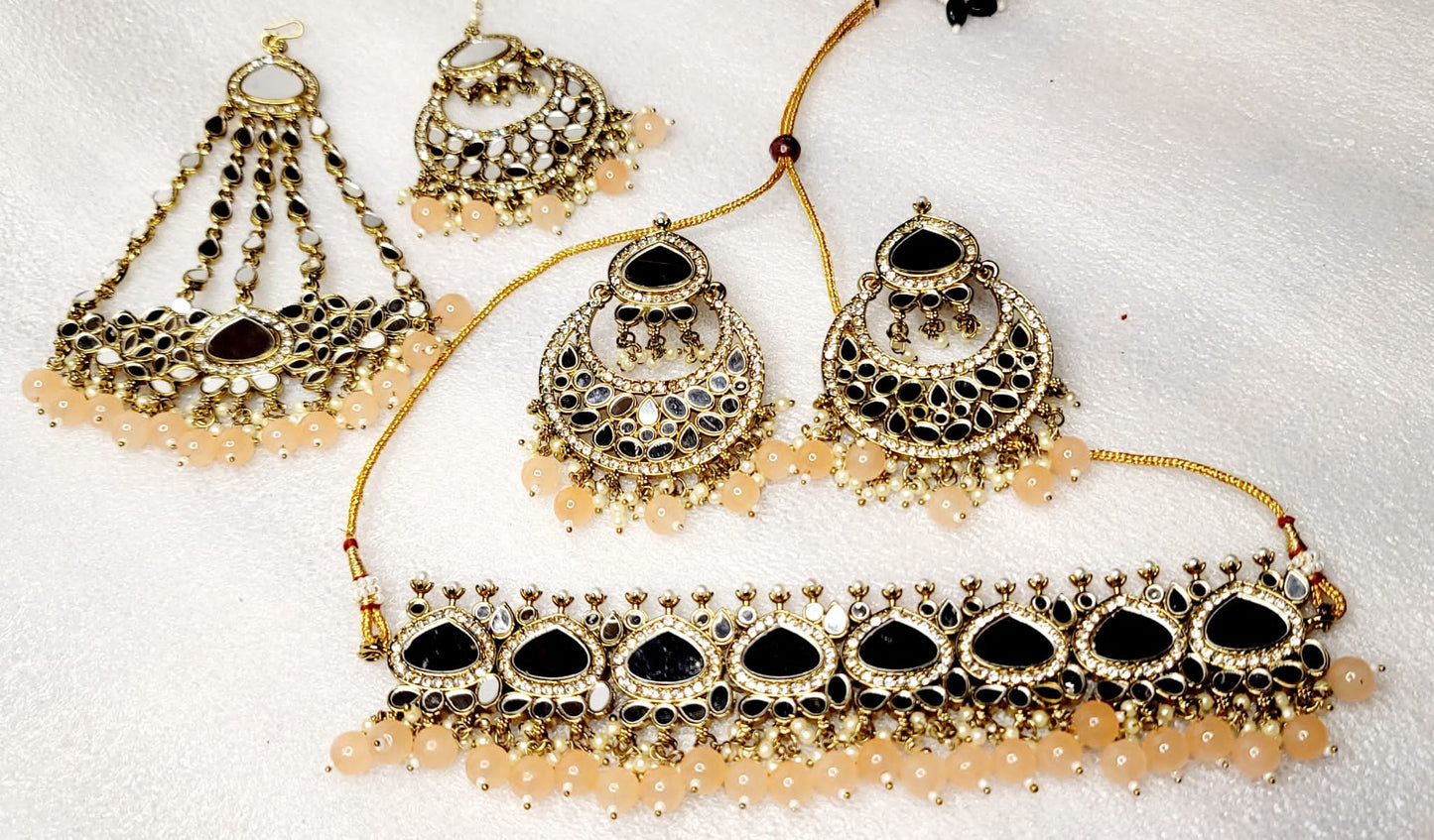 Royal Bridal AD Stones & Real Miror Choker Set With Bonus Side Tikka.