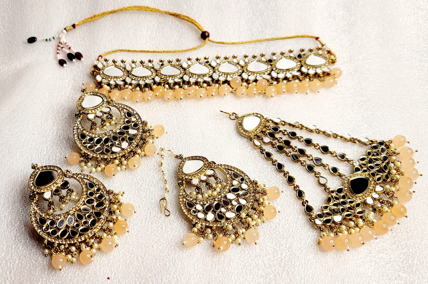 Royal Bridal AD Stones & Real Miror Choker Set With Bonus Side Tikka.