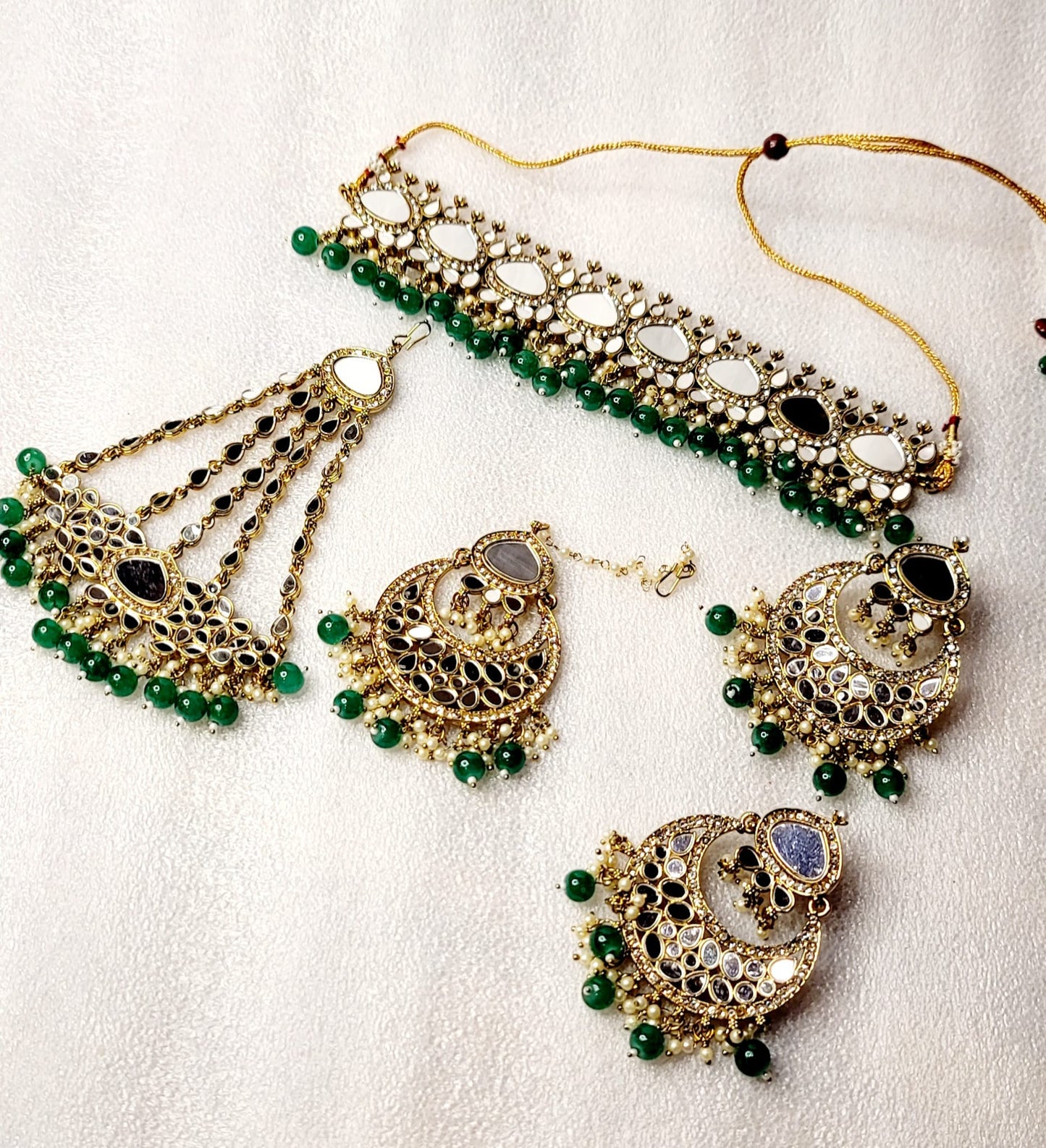 Royal Bridal AD Stones & Real Miror Choker Set With Bonus Side Tikka.