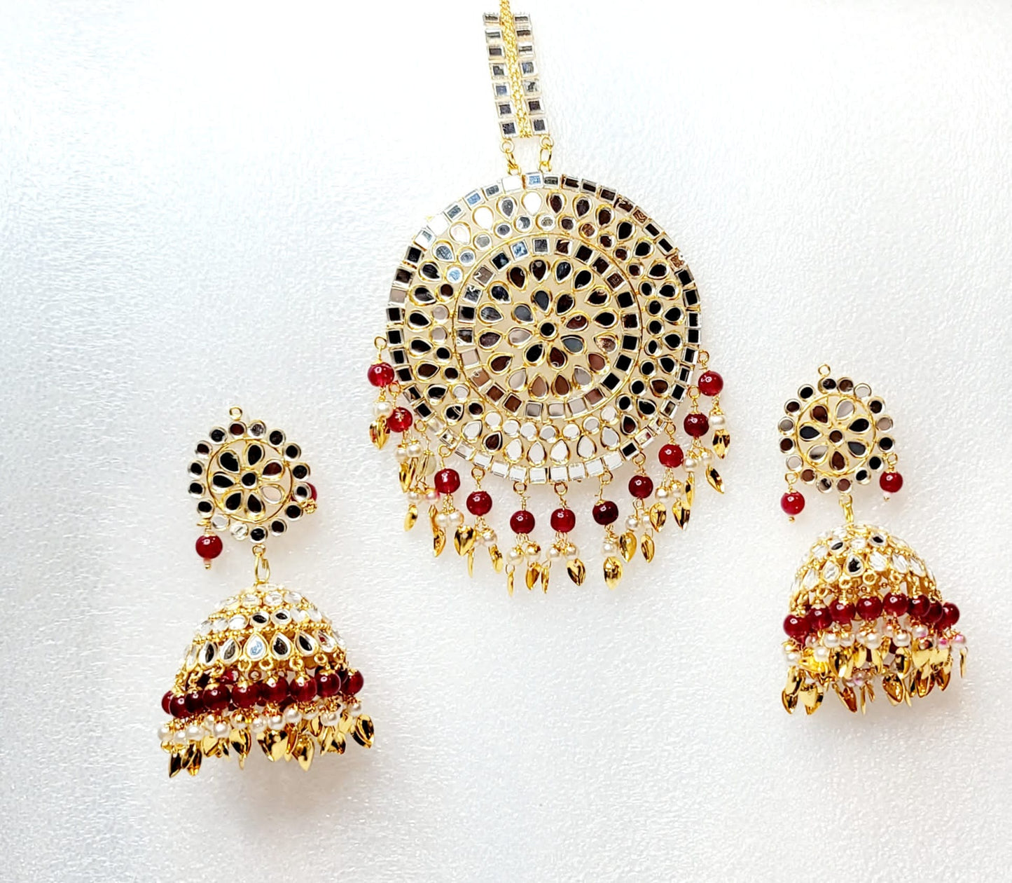 Mirror Jhumki & Oversized Tikka Set