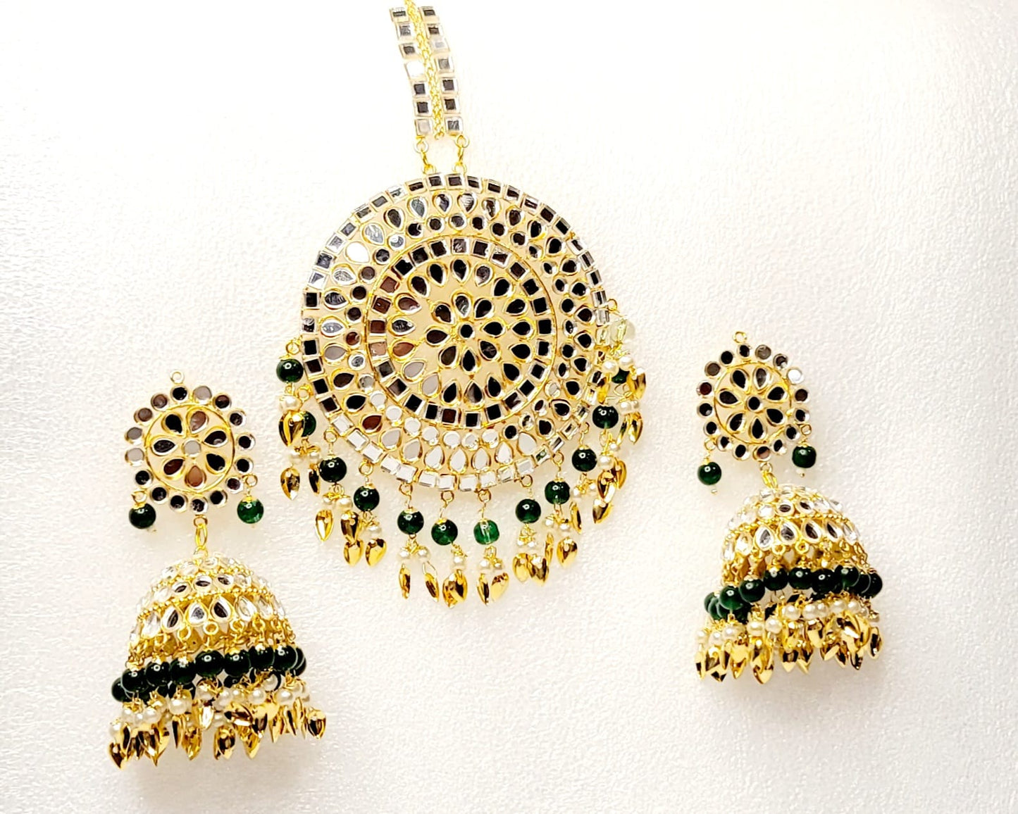 Mirror Jhumki & Oversized Tikka Set