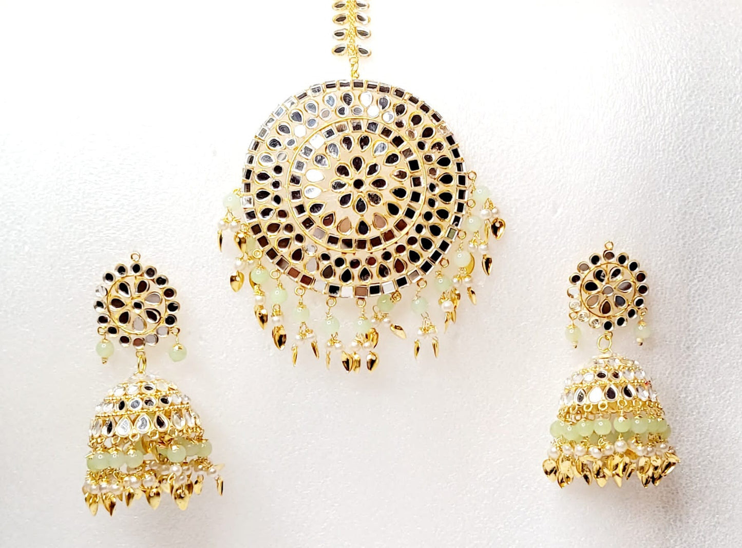 Mirror Jhumki & Oversized Tikka Set