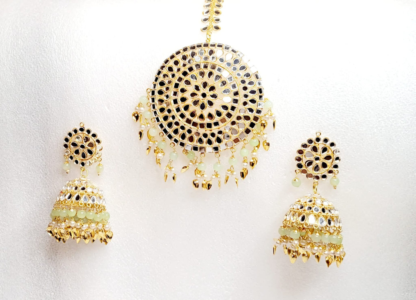 Mirror Jhumki & Oversized Tikka Set