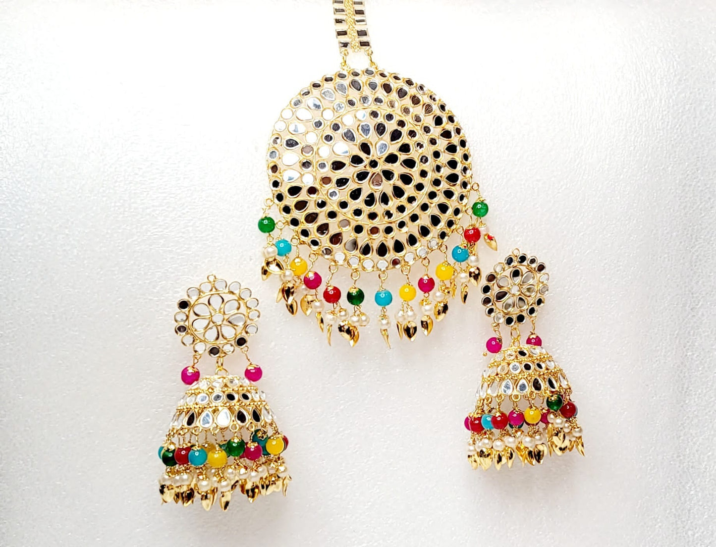 Mirror Jhumki & Oversized Tikka Set