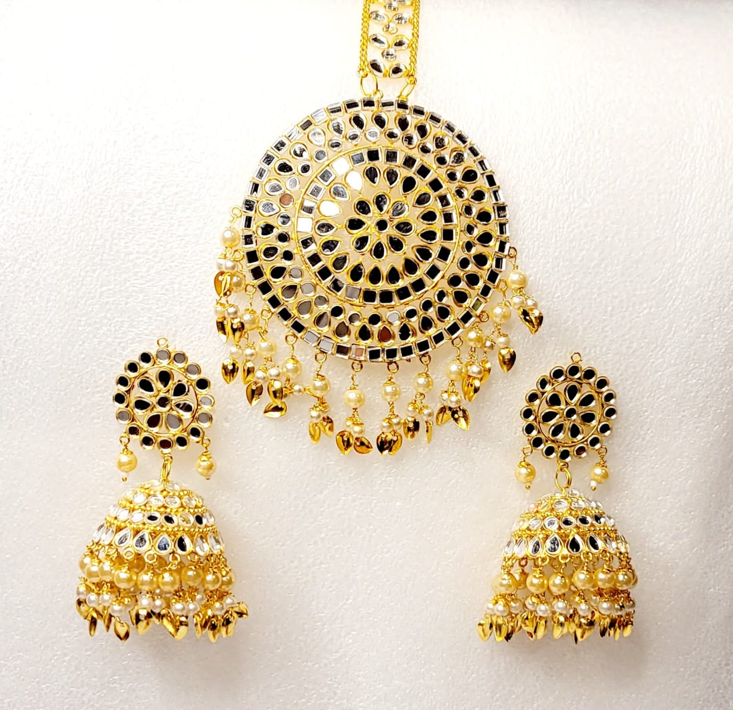 Mirror Jhumki & Oversized Tikka Set