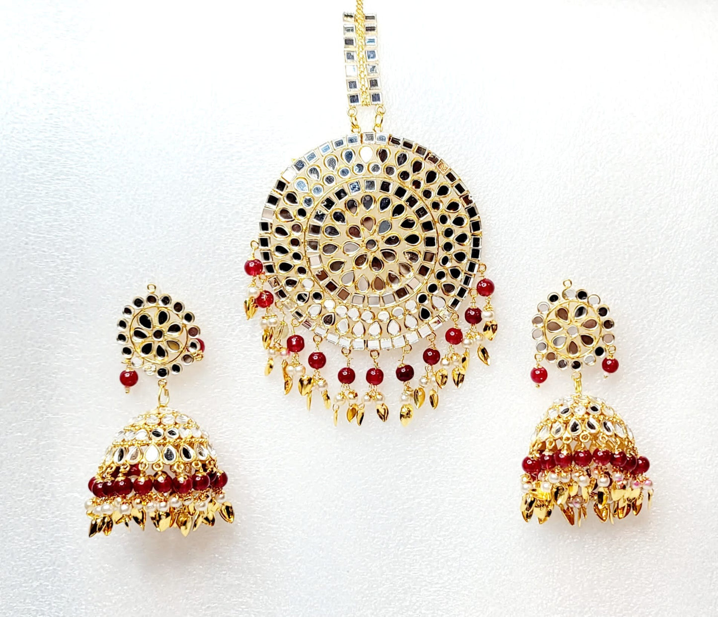 Mirror Jhumki & Oversized Tikka Set