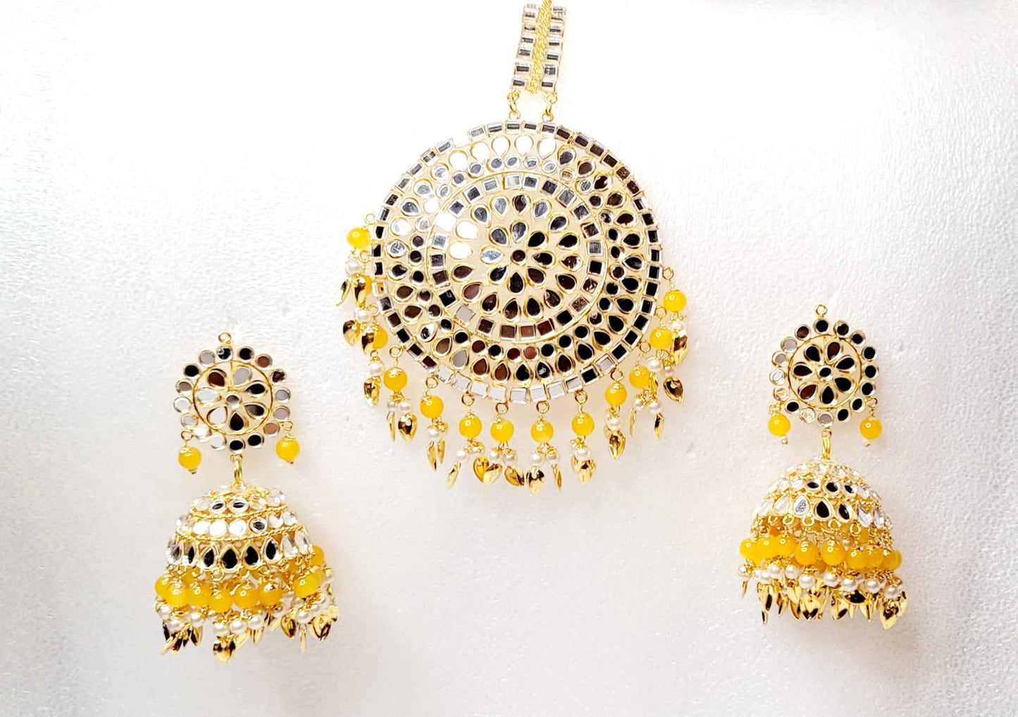 Mirror Jhumki & Oversized Tikka Set