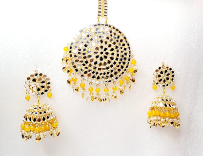 Mirror Jhumki & Oversized Tikka Set
