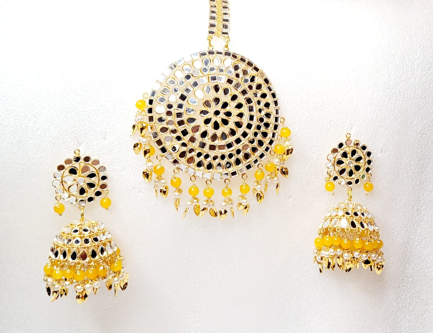 Mirror Jhumki & Oversized Tikka Set