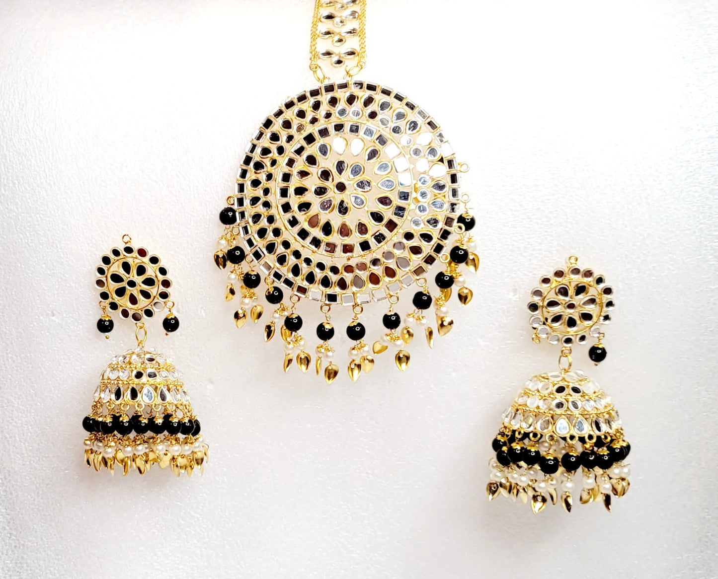 Mirror Jhumki & Oversized Tikka Set