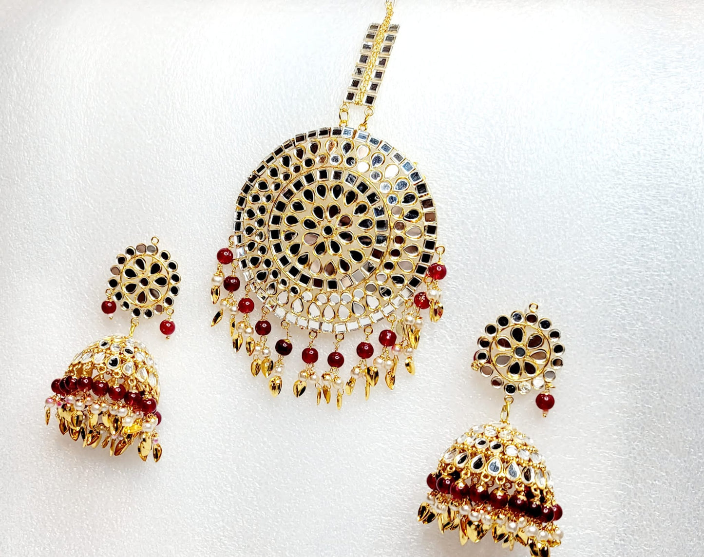 Mirror Jhumki & Oversized Tikka Set