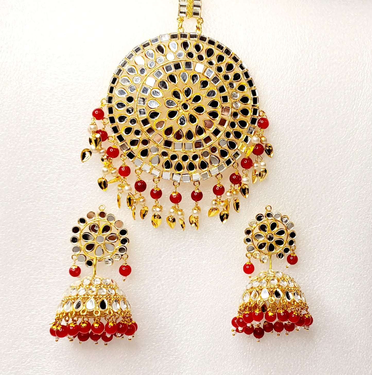 Mirror Jhumki & Oversized Tikka Set