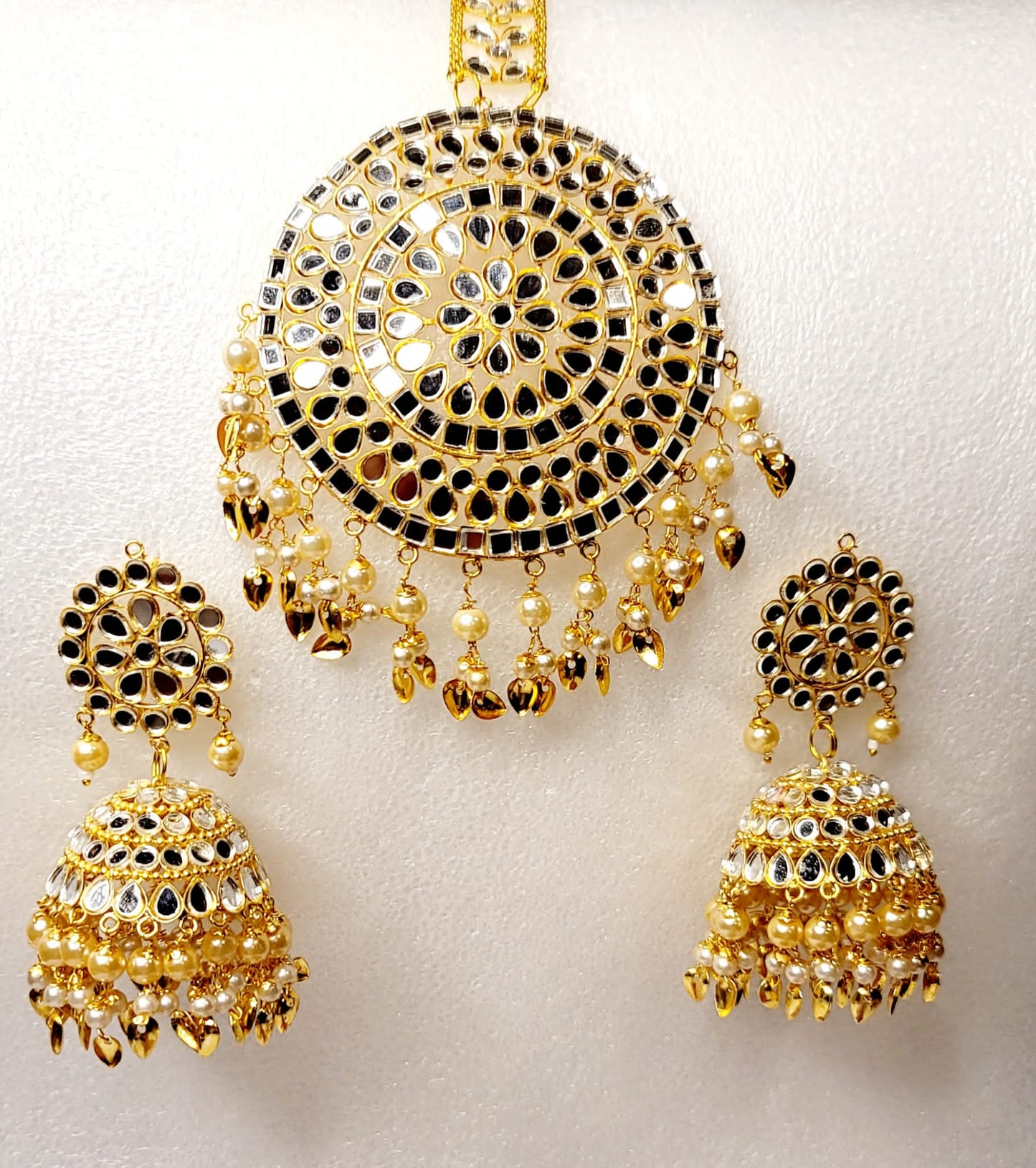 Mirror Jhumki & Oversized Tikka Set