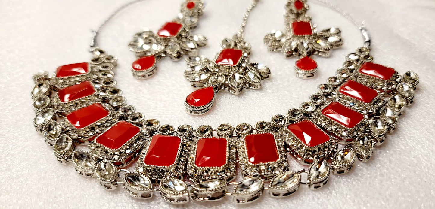 Stylish Real Polki & AD Stoned Choket Set (Silver Tone)