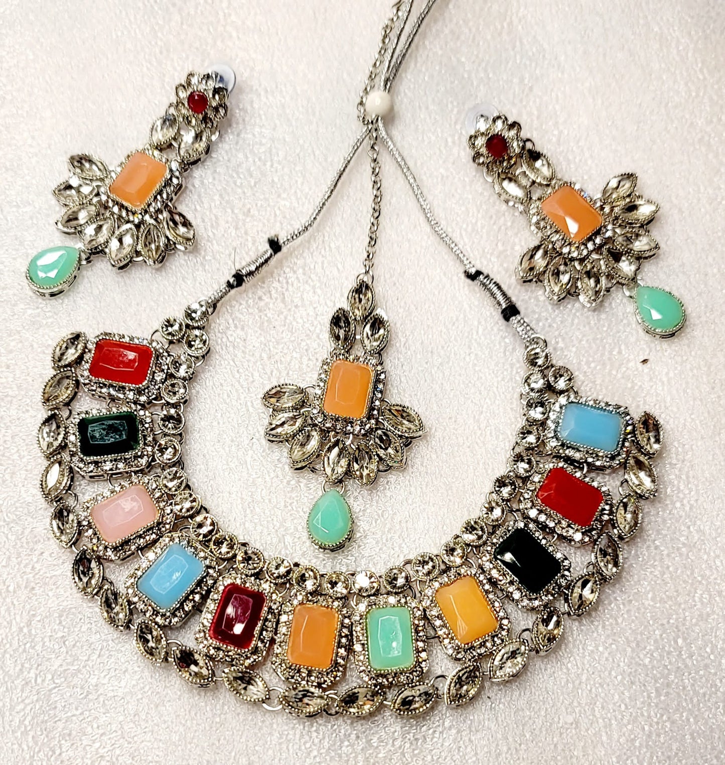 Stylish Real Polki & AD Stoned Choket Set (Silver Tone)