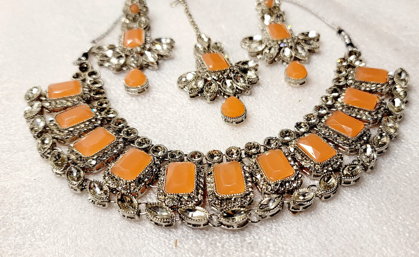 Stylish Real Polki & AD Stoned Choket Set (Silver Tone)