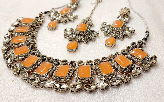 Stylish Real Polki & AD Stoned Choket Set (Silver Tone) image 3