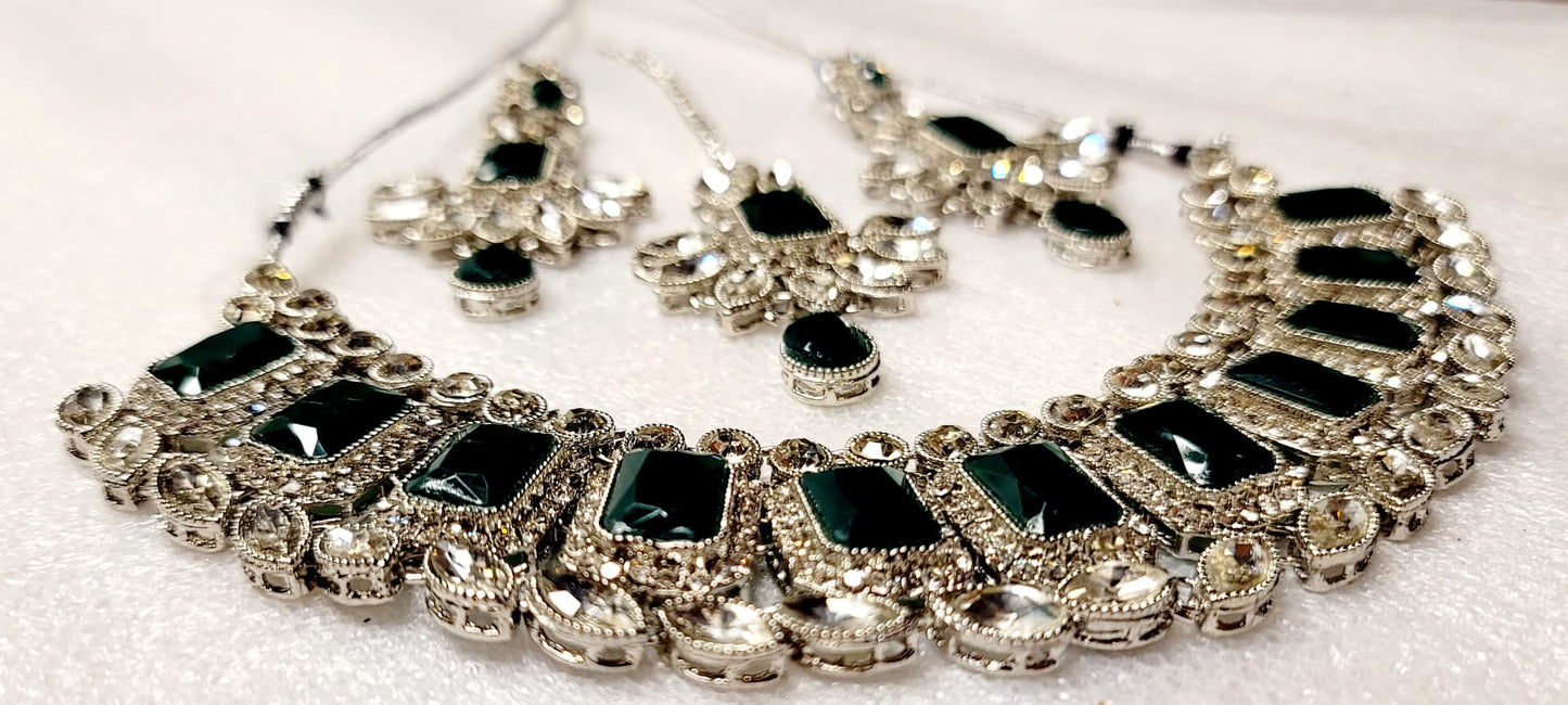 Stylish Real Polki & AD Stoned Choket Set (Silver Tone)